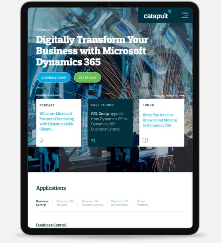 Website Design for Catapult ERP, a Microsoft Dynamics 365 partner in Vancouver, BC for mobile